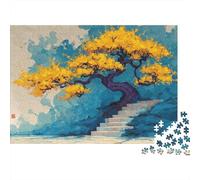 Bonsai Tree Art 1000 Piece Jigsaw Puzzles Yellow Tree on Blue Path Adults Aged 12 And Above Educational Games Home Decoration Difficult Challenging Male And Female Birthday 52x38cm