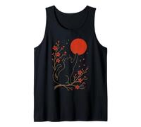 Bonsai Tree Branch Flowers Sunset Silhouette Japanese Cat Tank Top