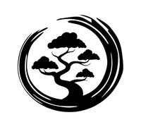 Bonsai Tree Circle Zen Japanese Wall Decals PVC 54x58.7cm Art Decoration Black