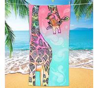 Bonsai Tree Giraffe Beach Towel, Cute Funny Teal Pink Mandala Giraffe Microfiber Bath Towel Gifts for Kids Women, Colorful Abstract Trippy Sand Free Quick Dry Travel Towels for Yoga Sports 30" x 60"