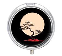 Bonsai Tree Japanese Rising Sun Pill Box 3 Compartment Small Portable Medicine Case Pill Organizer for Pocket Purse