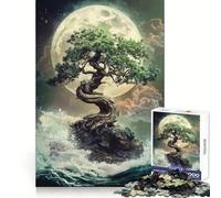 Bonsai Tree Under Full Moon Adults 1000 Piece Jigsaw Puzzle Memory Ability Soft Distraction Secure Join Festive Surprise (38X26CM)