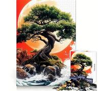 Bonsai Tree Under Red Moon Japanese Landscape Jigsaw Puzzles for Adults 1000 Piece Reasoning Practice Leisure Activity Premium Edges Warm Xmas Gift (38X26CM)