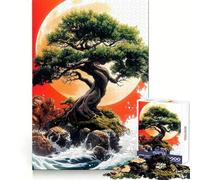 Bonsai Tree Under Red Moon Japanese Landscape Jigsaw Puzzles for Adults1000 Pieces Sharp Mind Mindful Leisure Firm Fit Joyful Xmas (50X75CM)