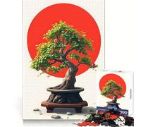 Bonsai Tree with Red Sun 1000 Piece Jigsaw Puzzle Mental Sharpness Mind Calming Fun Smooth Edges Thoughtful Gift (38X52CM)