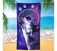 Bonsai Tree Wolf Beach Towel, Cool Dream Catcher Microfiber Bath Towel Gifts for Boys Kids, Funny Blue Purple Galaxy Space Animals Sand Free Quick Dry Travel Towels for Mens Pool Sports 30" x 60"