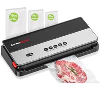 Bonsenkitchen Vacuum Sealer Machine, High-Speed Continuous Working with Globefish Technology, Built-in Cutter & Bag Storage, Multi-Functional Food Sealer with 50 Pre-cut Bags and 1 Roll Bag (Black)