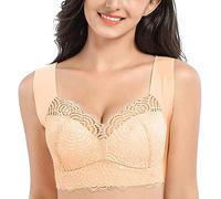 Bonseor Air Ultimate Lift Bra Stretch Full-Figure Seamless Lace Cut-Out Sleep Bra Goldies Bra for Seniors (2pcs-Beige,L)