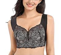 Bonseor Air Ultimate Lift Bra Stretch Full-Figure Seamless Lace Cut-Out Sleep Bra Goldies Bra for Seniors (Black Skin,L)