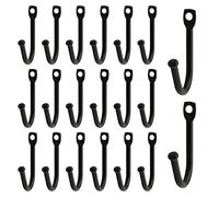Bonsicoky 20 Pcs Black Single Prong Wrought Iron Hooks with Screws, Decorative Colonial Wall Hooks for Keys, Hats, Clothes, Towels