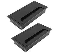 Bonsicoky 2Pcs Rectangle Brush Desk Cord Grommet 160mm x 80mm Dust-Proof Metal Desk Cable Hole Cover for Computer Desk, Office Desk, Black