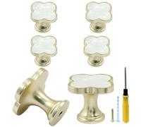 Bonsicoky 6 Pcs Four-Leaf Drawer Pulls Knobs, Gold Dresser Cabinet Knobs Pulls for Kitchen Cabinet Cupboard Door Furniture Decorative, White