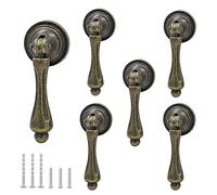 Bonsicoky 6Pcs Antique Drop Drawer Pulls Bronze Decorative Cabinet Handle Knobs for Wardrobe Dresser Kitchen Cabinet