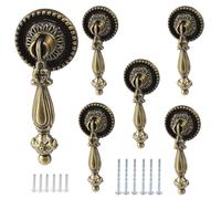 Bonsicoky 6PCS Antique Style Tear Drop Pulls - Vintage Cabinet Decorative Pull Handle Knob for Drawer, Dresser, Wardrobe - Bronze