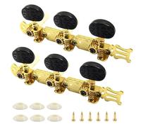 Bonsicoky Classical Guitar Tuning Keys, 2 Sets Black and Gold Metal Machine Heads, 3+3 Tuners Pegs for Classical Guitar Replacement and Repair(Style3)