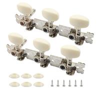 Bonsicoky Classical Guitar Tuning Keys, 2 Sets Silver Tone and Beige Metal Machine Heads, 3+3 Tuners Pegs for Classical Guitar Replacement and Repair(Style1,Double Hole)