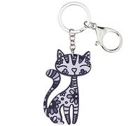 BONSNY Acrylic Cat Key Chains For Women Car Purse Bag Rings Pendant Girl Gift Charms (Gray)