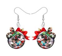 BONSNY Acrylic Christmas Cat Dangle Earrings, Funny Cartoon Kitten Holiday Jewellery, Festive Winter Animals Drop Earrings for Women Accessories, Novelty Xmas Gift for Pet Owners (Mixedcolor)