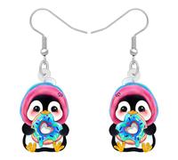 BONSNY Acrylic Dangling Novelty Cute Valentine's Day Antarctic Animals Pink Penguin Earrings Hypoallergenic Designer Jewellry Gifts For Women Girls Kids (Rose)