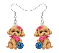 BONSNY Acrylic Dangling Novelty Fun Adorable Cute Dog Breeds Pets Earrings Hypoallergenic Designer Jewelry Gifts For Women Girls Kids (Poodle)