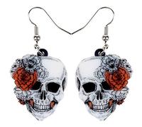 Bonsny Acrylic Drop Dangle Halloween Skeleton Skull Earrings Punk Jewelry For Women Gift (Grey)