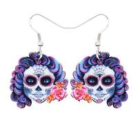 Bonsny Acrylic Drop Dangle Halloween Skeleton Skull Earrings Punk Jewelry For Women Gift (Purple)