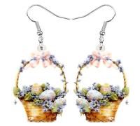 BONSNY Acrylic Easter Eggs Basket Earrings Bunny Rabbit Drop Dangle Hare Jewellery For Women Girls Charms Gift (Orange)