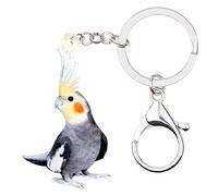 BONSNY Acrylic Grey Cockatiel Parrot Bird Keychains Key Ring Car Purse Bags Birds Lover Animal Gifts (Orange)