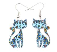 Bonsny Acrylic Long Drop Dangle Cat Earrings "CAYLEIGH Statement Pop-Art Kitten Gift Girl Women (Blue)