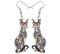 Bonsny Acrylic Long Drop Dangle Cat Earrings "CAYLEIGH Statement Pop-Art Kitten Gift Girl Women (Coffee)