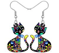 Bonsny Acrylic Long Drop Dangle Cat Earrings "CAYLEIGH Statement Pop-Art Kitten Gift Girl Women (Gray)