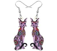 Bonsny Acrylic Long Drop Dangle Cat Earrings "CAYLEIGH Statement Pop-Art Kitten Gift Girl Women (Violet)