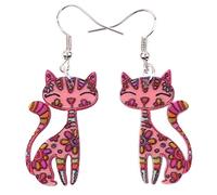 Bonsny Acrylic Long Drop Dangle Cat Earrings "CAYLEIGH Statement Pop-Art Kitten Gift Women (Pink)