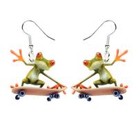 BONSNY Acrylic Novelty Sweet Skateboard Frog Earrings Drop Dangle Jewelry For Women Kids Charms Gifts (Green)