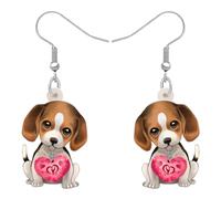 Bonsny Acrylic Valentine's Day Red Heart Love Beagle Dog Earrings Drop Dangle Jewellery For Women Gift Charms (Beagle)