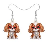Bonsny Acrylic Valentine's Day Red Heart Love Cavalier King Charles Spaniel Dog Earrings Drop Dangle Jewelry For Women Gift Charms (Cavalier King Charles Spaniel)