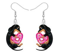 Bonsny Acrylic Valentine's Day Red Heart Love Dachshund Dog Earrings Drop Dangle Jewelry For Women Gift Charms (Dachshund)