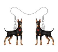 Bonsny Acrylic Valentine's Day Red Heart Love Doberman Dog Earrings Drop Dangle Jewellery For Women Gift Charms (Doberman)