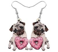 Bonsny Acrylic Valentine's Day Red Heart Love Pug Dog Earrings Drop Dangle Jewelry For Women Gift Charms (Brown)