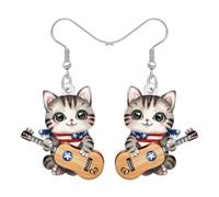 BONSNY Adorable Cute Lucky Dangle Tabby Cat Earrings, Cartoon Design, Acrylic Jewellery for Women Kitten Lovers Gifts Novelty Fun Hypoallergenic Charms (Orange)