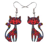 BONSNY CAT Collection "CAYLEIGH Statement Pop-Art Kitten Long drop Earrings (Purple)