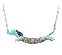 BONSNY Collection “LIMMO“ Love Heart Enamel Zinc Alloy Pets Dachshund Necklace Dog Animal pendant 18" (Blue)