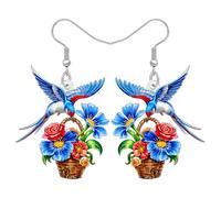 BONSNY Colorful Blue Hummingbird Earrings Birds Lovers Dangle Flower Jewellery for Women Hawaii Beach Accessories Funny Novelty Hypoallergenic Spring Summer Charms (Blue)