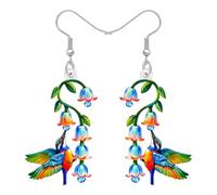 BONSNY Colorful Blue Hummingbird Earrings Birds Lovers Dangle Flower Jewellery for Women Hawaii Beach Accessories Funny Novelty Hypoallergenic Spring Summer Charms (Turquoise)