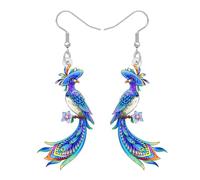 BONSNY Colorful Peacock Dangle Earrings, Turquoise Blue Acrylic Birds Design with Floral Accents, Decorative Spring Summer Hook Design, Bohemian Style,Jewellery Gifts for Women Accessories (Multi)