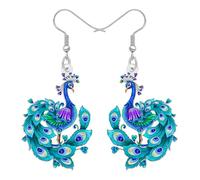 BONSNY Colorful Peacock Dangle Earrings, Turquoise Blue Acrylic Birds Design with Floral Accents, Decorative Spring Summer Hook Design, Bohemian Style,Jewellery Gifts for Women Accessories (Navy)
