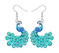 BONSNY Colorful Peacock Dangle Earrings, Turquoise Blue Acrylic Birds Design with Floral Accents, Decorative Spring Summer Hook Design, Bohemian Style,Jewellery Gifts for Women Accessories (Turquoise)