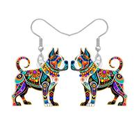 BONSNY Colorful Pit Bull Puppy Dog Dangle Earrings, Geometric Pattern, Acrylic with Silver Hook, Bohemian Style Fashion Jewellery Gifts for Women Funny Novelty Hypoallergenic Accessories (Colorful)