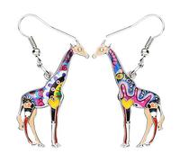 BONSNY Cute Enamel Dangle African Giraffe Earrings for Women Kids Jewelry Novelty Funny Charms (Brown)