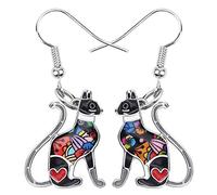 BONSNY Cute Enamel Dangle Anime Cat Earrings for Women Teens Girls Jewelry Novelty Pets Funny Charms (Black)